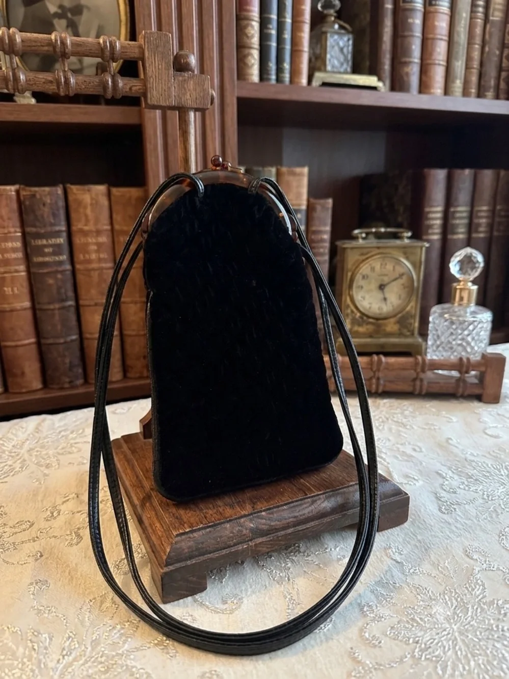 Elegant Black Velvet Crossbody Bag